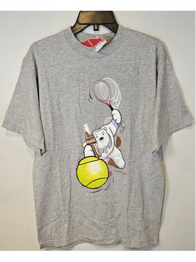 Vintage 1998 Coca Cola Polar Bear Tennis T Shirt Medium USA Made Coke Sports